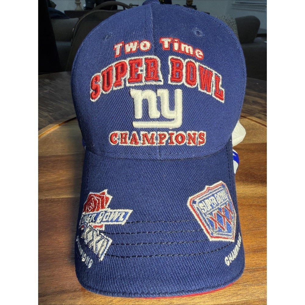 New York Giants Two Time Super Bowl Champions 1986 1990 Reebok Cap Vintage Blue
